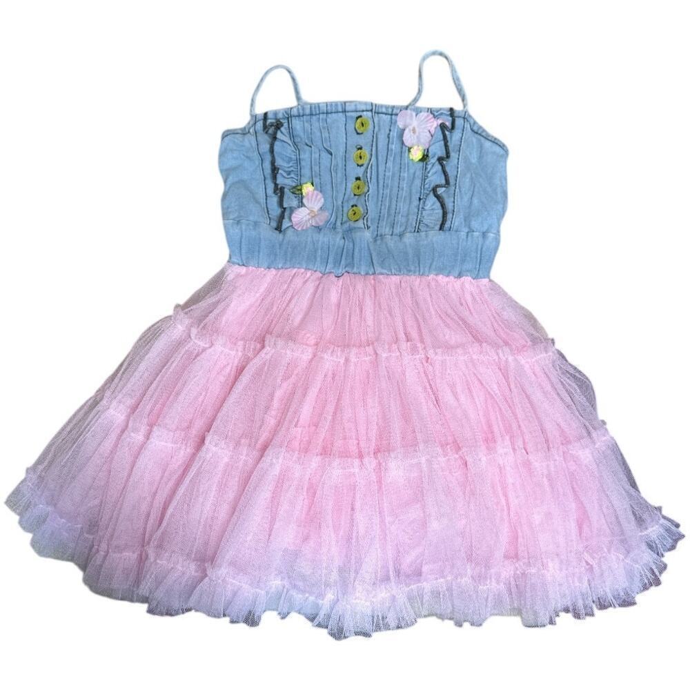 Denim Blue Top Pink Tulle Bottom Sleeveless Dress Girls Size 2T